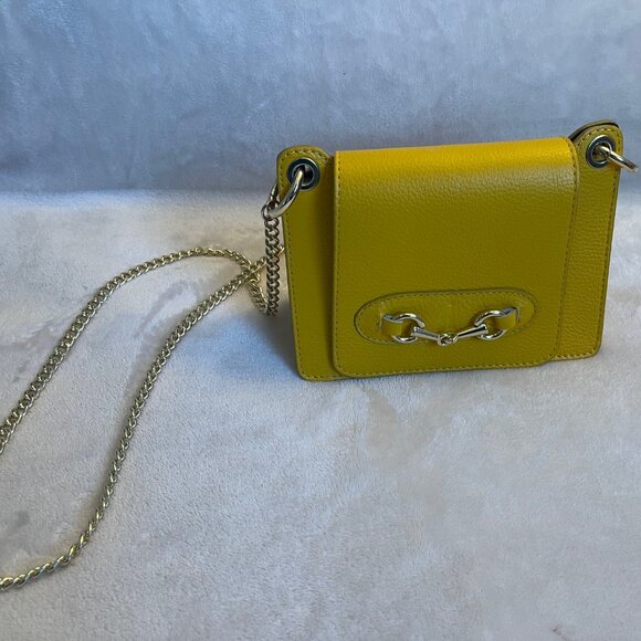 Italian Leather Purse with Gold Metal Chain Handbag Made in Italy - Picture 1 of 6